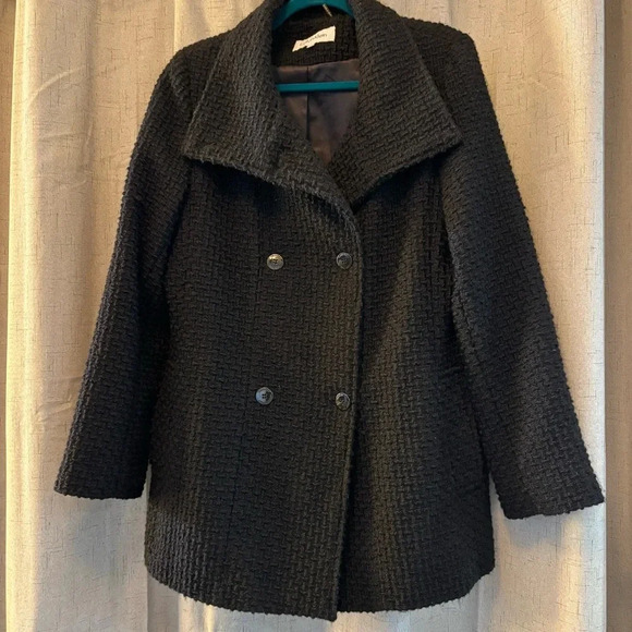 Calvin Klein Double Breasted Wool blend, Peacoat Style. Women’s Size 14. Black - Picture 1 of 8